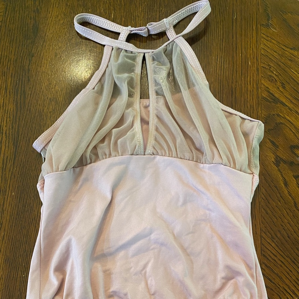 LIGHT PINK HIGH NECK MESH LEOTARD FOR SALE!!💗🩰